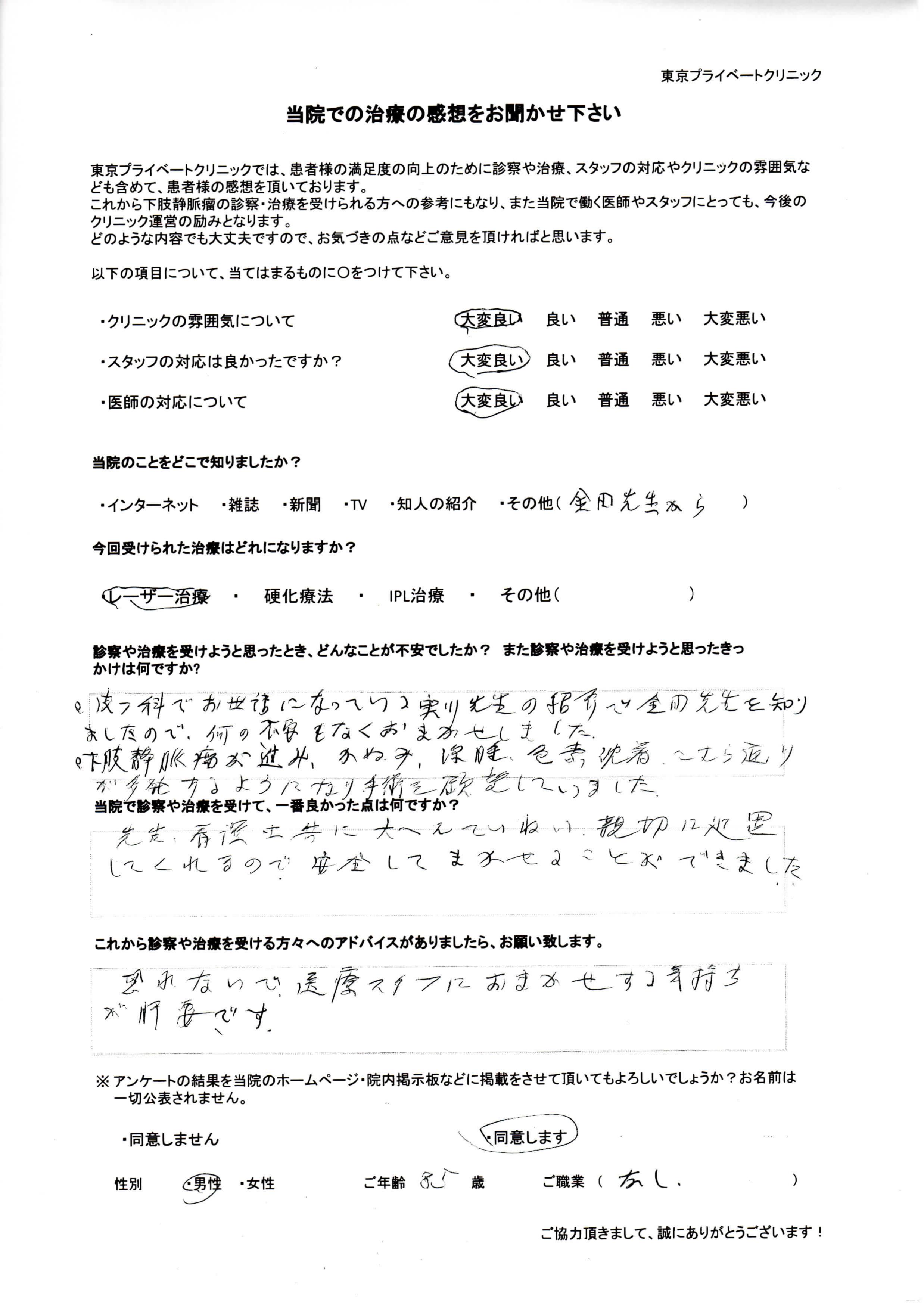 【レーザー治療】85歳 男性